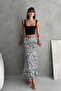 Women's Zebra Patterned High Waist Elastic Waist Long Wrap Flared Skirt - 4