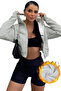 Gray Women's Crop Zipper Hooded Sweatshirt