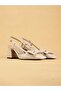 Lunara Women's Cream Patent Leather Heeled Slingback Shoes with Bow
