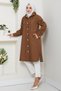 Women's Hooded Striped Seasonal Tan Trench - 3