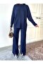 Women's Half Turtleneck Sweater Pants Bottom Top Knitwear Set - Navy Blue (New Color) - 6