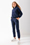 Women's Hooded 3-Strand Basic Tracksuit Set Navy Blue - 2610
