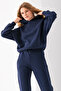 Women's Hooded 3-Strand Basic Tracksuit Set Navy Blue - 2610 - 5
