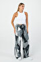 Women's Modern Black Gray Geometric Patterned Wide Leg Trousers – Trendy & Stylish Style - 2
