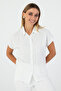 Women's Modern White Green-Blue Striped Short Sleeve Shirt – Summer & Trend Style - 3