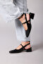 Women's Black Square Toe Open Back Mary Jane Patent Leather Short Heeled Shoes - 5