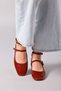 Women's Burgundy Square Toe Open Back Mary Jane Patent Leather Short Heeled Shoes - 4