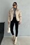 Women's Beige Oversize Puffer Coat – Winter Coat with Zipper and Pockets - 5