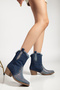 Women's Western Cowboy Ripped Detailed Stoned Denim Boots - 4