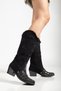 Women's Black Denim Western Cowboy Boots - 2