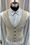 Men's Beige V-Neck Slim Fit Full Fabric Vest - 5