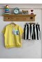 Yellow T-Shirt Striped Shorts Bottom-Top Set