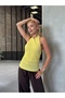 Women's Yellow Halter Neck Backless Halter Neck Seersucker Textured Summer Crop Blouse - 4