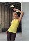 Women's Yellow Halter Neck Backless Halter Neck Seersucker Textured Summer Crop Blouse - 5