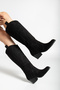 Westry Black Embroidered Long Model Women's Cowboy Black Suede Boots - 3
