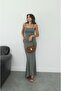 Khaki Kerri Slim Strap Shawl Dress