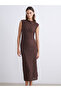 Brown High Neck Patterned Dress - 2