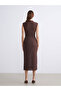 Brown High Neck Patterned Dress - 4