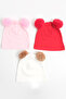 Pompom Baby Girl 0-12 Months Red Pink Ecru Hat