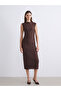 Brown High Neck Patterned Dress