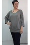 Çağla Green V-Neck Bat Three-Quarter Sleeve Combed Viscose T-Shirt - 4