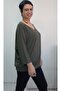 Khaki Green V-Neck Bat Three-Quarter Sleeve Combed Viscose T-Shirt - 2