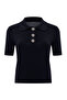 Shirt Collar Button Short Sleeve Slim Fit Knitwear Blouse - 6
