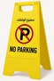 Two-Sided Fold-Out No Parking Signs, Portable Outdoor Folding Floor Sign Yellow, Self Standi