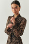 Leopard Pattern Scarf Collar Lined Regular Blouse - 2