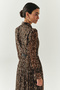 Leopard Pattern Scarf Collar Lined Regular Blouse - 3