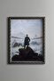 Traveler Above the Fog Sea - Vintage Patterned Frame