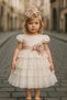 Custom Designed Girls' Formal Dress, Layered Skirt, Floral Details, Lace Details, with Accessories_M2459