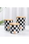 Set of 3 Ceramic Checkered Pattern Gold Gilded Checkered Sugar Bowl Tea Coffee Storage Container Spice Container - 5