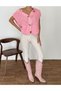 Gold Buttoned Pocketed Bellor Knitwear Vest Pink - 2