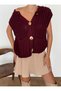 Gold Buttoned Pocketed Bellor Knitwear Vest Claret Red - 4