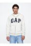 Men's White Logo Relaxed Fleece Zippered Sweatshirt