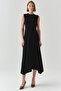 Crew Neck Knitwear Garnished Asymmetric Cut Slim Fit Midi Dress