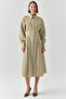 Striped Shirt Collar Long Sleeve Slim Fit Midi Dress - 2