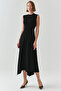 Crew Neck Knitwear Garnished Asymmetric Cut Slim Fit Midi Dress - 2