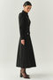 Front Zipper Belted Long Sleeve Slim Fit Midi Dress - 4