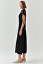 Lace Detailed Short Sleeve Regular Satin Midi Black Dress - 2