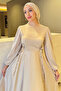 Satin Evening Dress with Side Drawstrings-Beige - 5