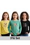 3-Piece Round Neck Printed Detail Girl's Sweatshirt
