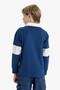 Oversize Wide Fit Polo Collar Embroidered Navy Blue Boys' Long Sleeve T-Shirt F2711A8/Be829 - 7