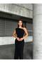 Flowers Front Pleated One Shoulder Evening Dress 583314 Black - 2