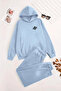 Unisex Hooded Baby Blue Tracksuit Set Mini Miami Printed - Winter Embossed Fabric