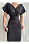 Double-Breasted Neck Belted Stretch Fabric Dress Black 581825
