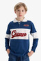 Oversize Wide Fit Polo Collar Embroidered Navy Blue Boys' Long Sleeve T-Shirt F2711A8/Be829 - 2