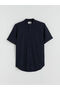 Navy Blue Regular Fit Judge Collar Linen Blend Men's Shirt - 5