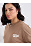 Women Brown Slogan Print Short Sleeve Oversized T-Shirt - 3